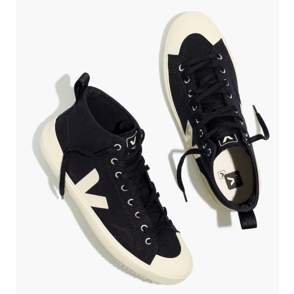 Veja Black and Cream High-Top Sneakers